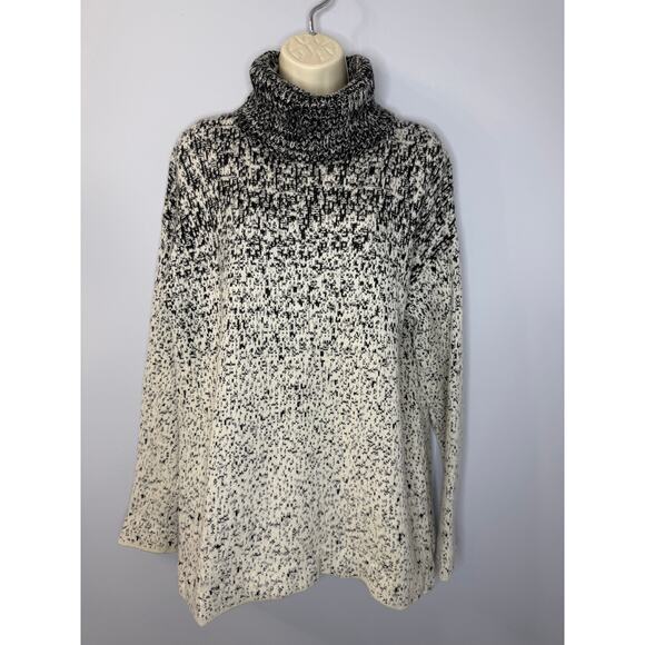 Athleta Marled Black Cream Cashmere Wool Blend Turtleneck Sweater Sz S - Picture 2 of 12